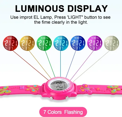 Miniatura 44 de Relojes LED impermeables para niños con alarma, juguetes para niños, regalos para niñas de 3 a 10 años