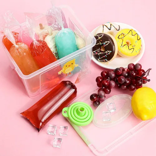Miniatura 4 de Boao 240 bolsas de helado desechables para helados, moldes de plástico para congelar caramelos, bolsas para bolis de hielo con embudo de silicona