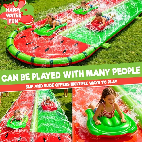 Miniatura 6 de Valla segura de 3 caras: toboganes de agua de césped de sandía con 2 tablas de bodyboards para niños y adultos, juguetes de agua resistentes