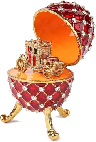 QIFU Huevo de Pascua imperial rojo vintage coleccionable con mini carruaje real, regalo único para colección de Pascua