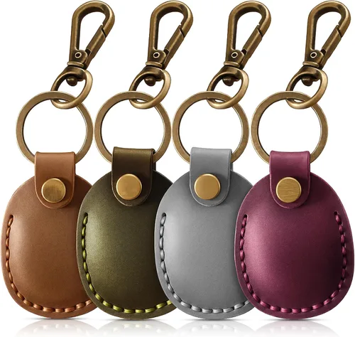 Miniatura 14 de Llavero de Airtag de cuero genuino, llavero portátil de Air tag con anillos para llaves, funda de cobertura oculta completa compatible con Airtag