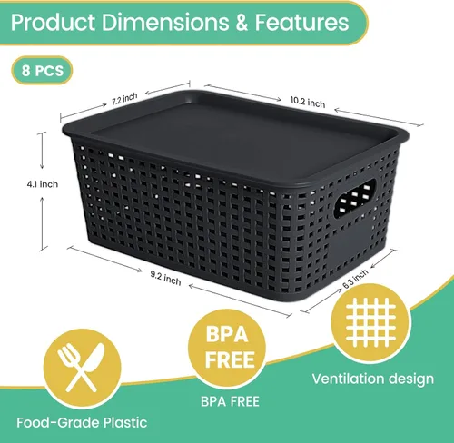 Miniatura 2 de Cestas de almacenamiento de plástico con tapa, contenedores de almacenamiento de plástico apilables: cestas de almacenamiento para organizar