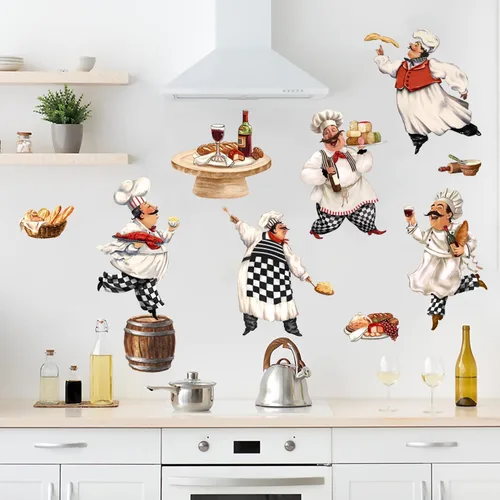 Mfault Calcomanías de pared de chefs gordos italianos, divertidas decoraciones de cocina para panadero, cocina, arte, hogar, comedor, restaurante