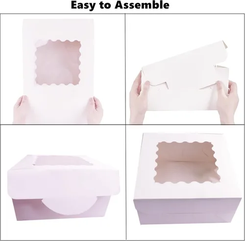 Miniatura 5 de 10 cajas para pasteles de 10 pulgadas con tablas para pasteles y cinta negra, cajas de panadería con ventana de 10 x 10 x 5 pulgadas, recipientes