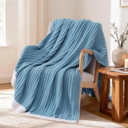 Miniatura 28 de WRENGONGE - Manta a rayas de color caqui, suave, acogedora, mullida, cálida, para sillón, sofá, cama o viajes, ligera, 50 x 70 pulgadas, regalo