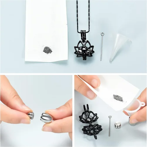 Miniatura 4 de Imrsanl Joyería de cremación para cenizas – Collar con colgante de cenizas de flor de loto con mini urna de recuerdo, joyería conmemorativa