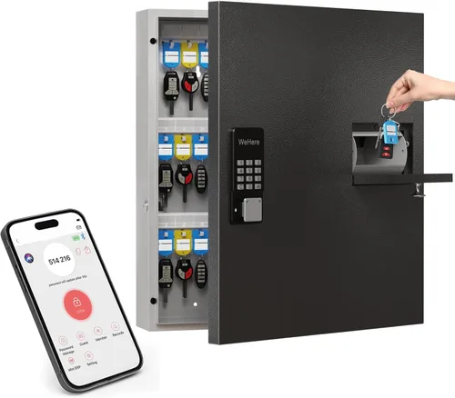 Miniatura 8 de WeHere Caja de bloqueo de llave inteligente de 120 teclas para montaje en pared, gabinete de llaves comercial con aplicación, teclado, Bluetooth