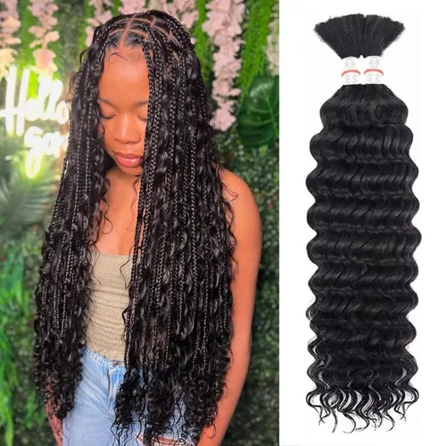 Cabello humano para trenzar, ondulado profundo, cabello humano a granel para trenzar, sin trama, cabello humano húmedo y ondulado, extensiones de