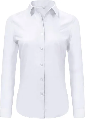Miniatura 16 de Ruisin - Camisas supersuaves sin arrugas y con botones para mujer, unicolor, manga larga, diseño a rayas, estilo formal, blusa de vestir