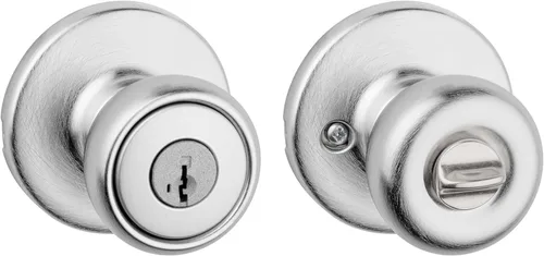 Miniatura 4 de Kwikset Tylo Pomo de Puerta Ficticio, Manija de Una Sola Cara para Armarios, Puertas Dobles Francesas y Despensa, Pomo de Puerta Interior de Latón