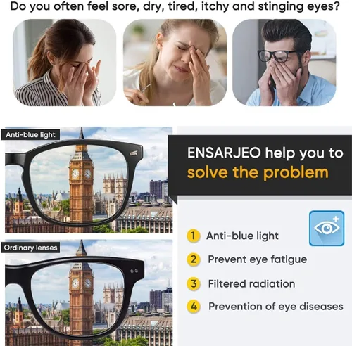 Miniatura 3 de Lentes de bloqueo de luz azul, marco cuadrado para anteojos nerd, antirayos azules, para juegos de computadora (8082A-negro)