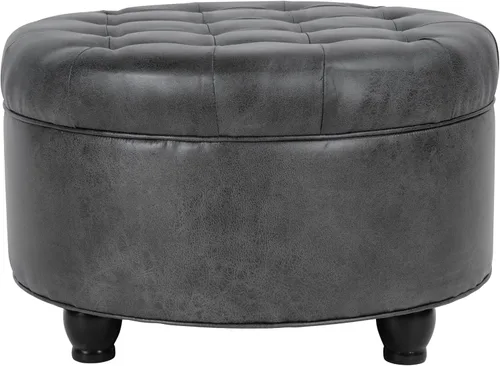 Miniatura 21 de HomePop Decoración del hogar Otomana redonda de terciopelo copetudo con botones Otomana con almacenamiento para sala de estar y dormitorio