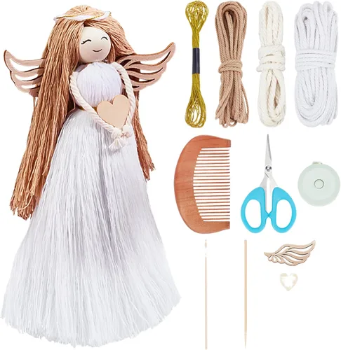 Miniatura 8 de FREEBLOSS Juego de 5 juegos de macramé de ángel, adorno colgante de ángel de hadas, decoración bohemia para colgar en la pared, macramé, kit