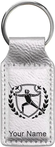 Miniatura 31 de LaserGram Llavero rectangular, esgrima, grabado personalizado incluido