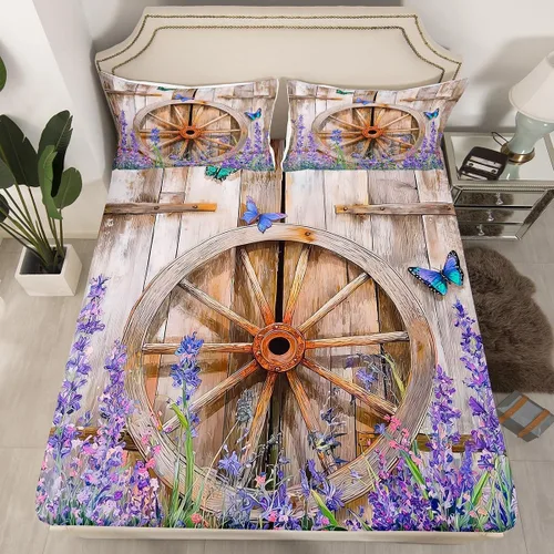 Miniatura 18 de Erosebridal Juego de ropa de cama rústica de tamaño individual, diseño de mariposa y girasol, para niños, adolescentes, adultos, retro, grunge