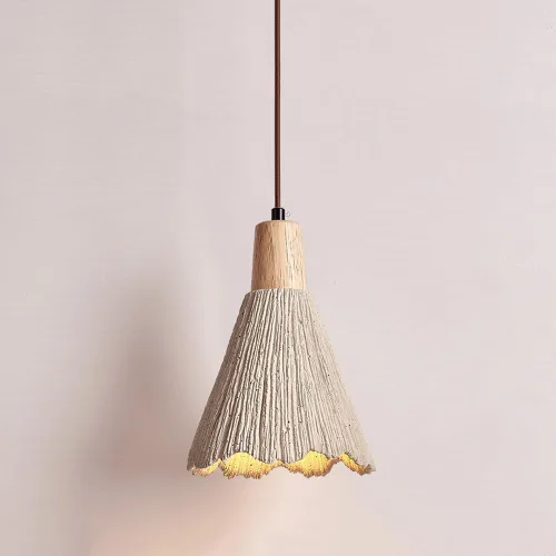 Miniatura 9 de Lámpara colgante de hormigón de estilo japonés, cable ajustable, lámpara colgante de cemento en forma de cono de isla de cocina con acento de madera