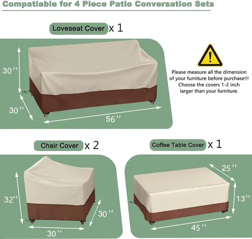 Miniatura 2 de Gasadar Funda Impermeable para Muebles de Exterior, Fundas de Juego de Muebles de Patio para Sofá Biplaza, Silla y Mesa de Centro, 600D Resistente