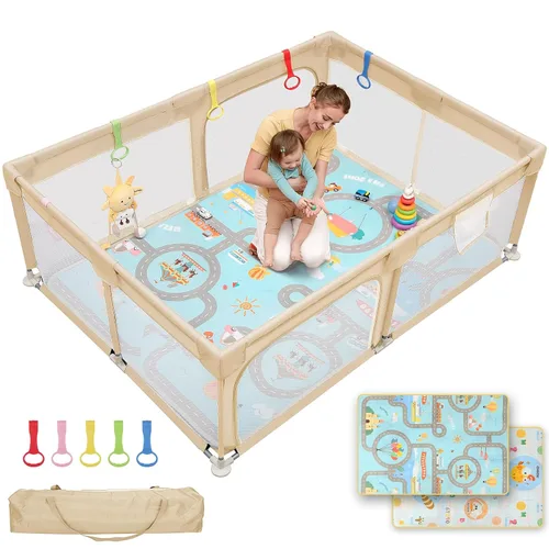 Miniatura 24 de Dripex Corralito para bebés, corralito pequeño de 47×47 pulgadas para bebés, corralito de juegos para bebés con mayor seguridad