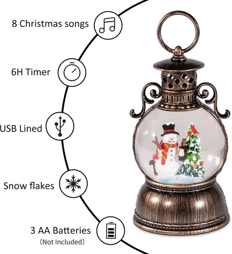 Miniatura 4 de Globos de nieve de Navidad, linterna musical, globo de nieve cilíndrico con temporizador de 6 horas, globos de nieve de bronce con caja de música