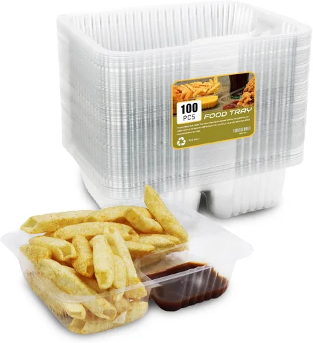 Miniatura 11 de 25 bandejas desechables para nachos, recipientes de plástico de 12 onzas con soporte para chips y salsa, 6 x 5 pulgadas, 2 compartimentos, bandejas