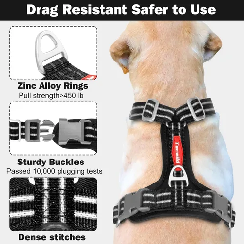Miniatura 7 de Arnés sin tirones para perro, chaleco reflectante ajustable con broche de metal, malla suave transpirable sin estrangulamiento para cachorro, fácil