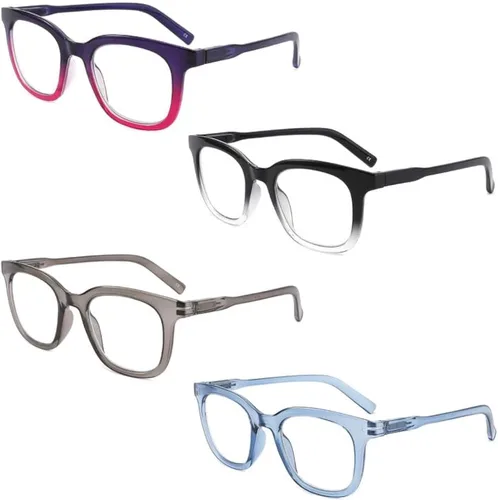 Paquete de 4 lentes de lectura para mujeres y hombres, estilo Oprah cuadrado, bloqueo de luz azul, lectores con bisagra de resorte