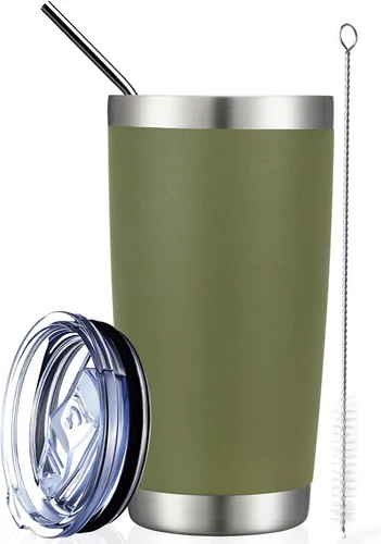 Miniatura 27 de COMOOO Taza de viaje de acero inoxidable de doble pared aislada al vacío de 20 onzas con tapa y pajita, taza de café aislada con recubrimiento