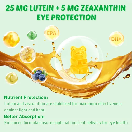 Miniatura 2 de Suplementos de luteína y zeaxantina, gomitas con astaxantina y extracto de arándano, vitaminas oculares con omega-3, vitaminas A, C, E, D3 y zinc