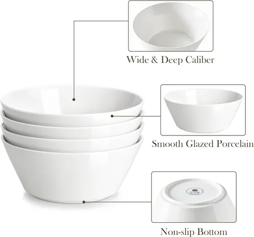 Miniatura 5 de MALACASA Juego de 4 cuencos de sopa de 35 onzas, cuencos de porcelana blanca, cuencos profundos para cocina, cuencos grandes de cerámica para sopa