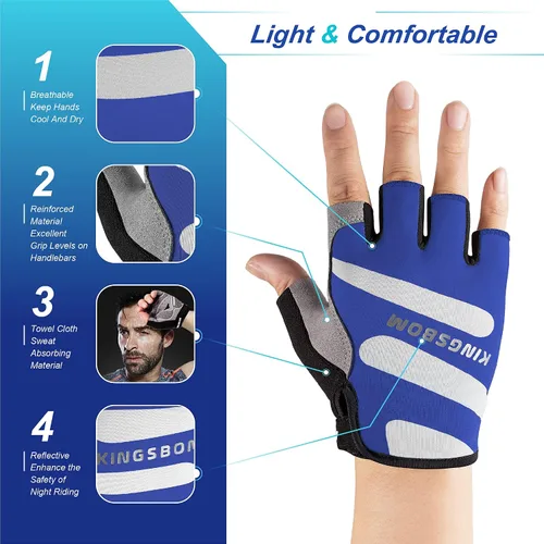 Miniatura 4 de KINGSBOM Guantes de ciclismo transpirables, guantes de bicicleta que absorben los golpes con almohadilla de gel de silicona ligera, guantes
