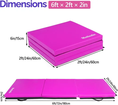 Miniatura 5 de Matladin - Alfombrilla plegable de tres pliegues de 6 pies para gimnasia, gimnasio, ejercicio, aeróbicos, alfombrillas de volteretas de 6 pies x 2