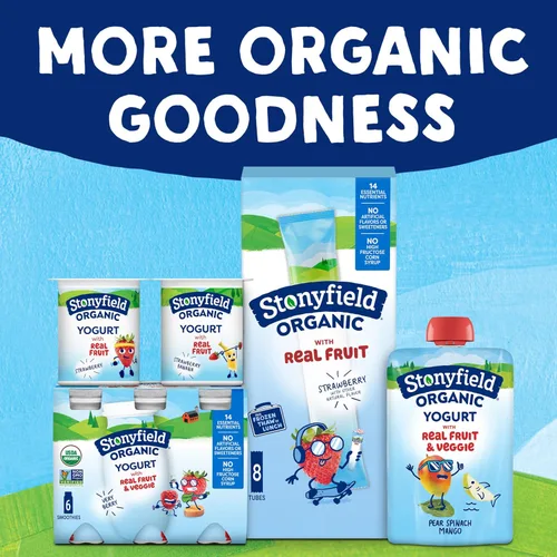 Miniatura 6 de Stonyfield Organic Bolsas de yogur de leche entera para niños, 3.5 onzas, cada unidad, verduras de fruta real, mango de espinacas y pera