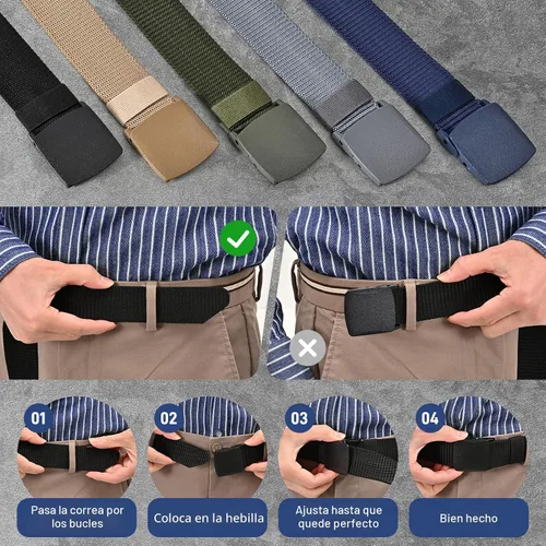 Miniatura 5 de UNGGJKB Cinturones tácticos de nailon para hombre, paquete de 5 cinturones casuales de lona militar para exteriores, cinturones sin metal