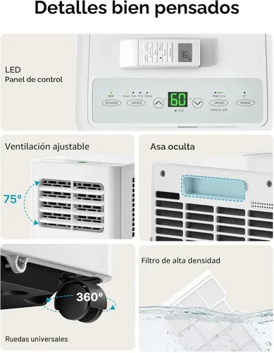 Miniatura 8 de EUHOMY Aire acondicionado portátil de 12,000 BTU, aire acondicionado portátil 4 en 1 para habitaciones de hasta 550 pies cuadrados con fresco