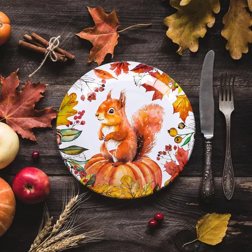 Miniatura 5 de Whaline 40 platos de papel de otoño de 9 pulgadas, platos desechables de calabaza naranja, ardilla, cosecha de otoño para Acción de Gracias, fiesta