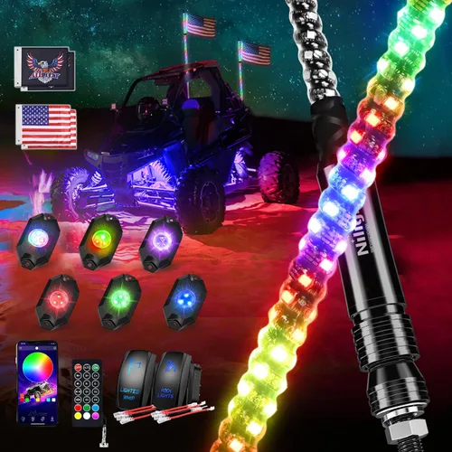 Miniatura 19 de Nilight Juego de 2 luces LED RGB de 3 pies y 4 luces de rock, control remoto y aplicación con patrones de persecución de bricolaje, antena