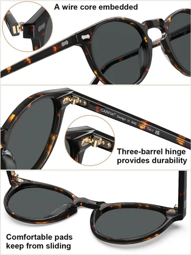 Miniatura 48 de CARFIA Gafas de sol polarizadas de acetato redondo para mujer, protección UV de cara pequeña con funda de cuero CA5288