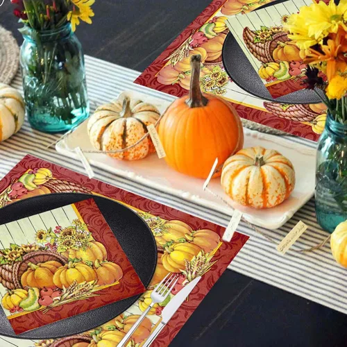 Miniatura 3 de Paquete de 60 servilletas de papel para el día de Acción de Gracias, 13 x 13 pulgadas, desechables, cornucopia, calabaza, vajilla, almuerzo, cóctel