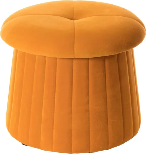 Fabulaxe Tronco de almacenamiento otomano moderno con forma de hongo de terciopelo copetudo, color amarillo mostaza