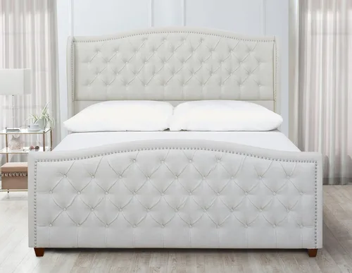 Miniatura 11 de Jennifer Taylor Home Marcella - Cama con respaldo copetudo y orejero, King, blanco brillante Poliéster blanco brillante