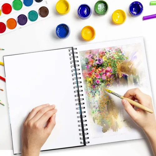 Miniatura 5 de Bianyo Cuaderno de bocetos de papel mixto, tamaño A4 (8.26 x 11.69 pulgadas), 60 hojas/cada una, 123 libras/200 GSM, paquete de 2 blocs, bloc