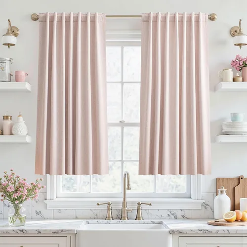 Miniatura 18 de UHITECH Cortinas cortas de lino de 24 pulgadas de largo para ventanas pequeñas de granja, cortinas opacas modernas para sala de estar, pestañas