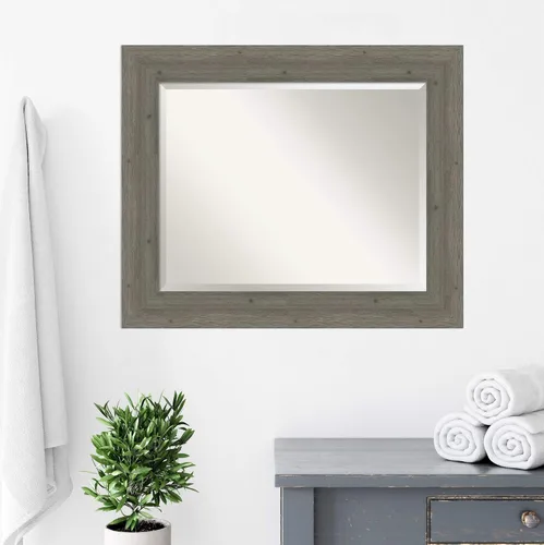 Miniatura 6 de Amanti Art Espejo de baño de madera, espejo de pared gris para usar como espejo de tocador de baño sobre el fregadero (29 x 35 pulgadas), espejo