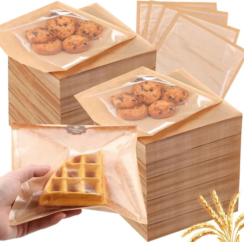 Yeaqee 1500 bolsas de panadería de 7.1 x 7.5 pulgadas, bolsa de dona termosellable con ventana, bolsa de papel para sándwich, resistente a la grasa,