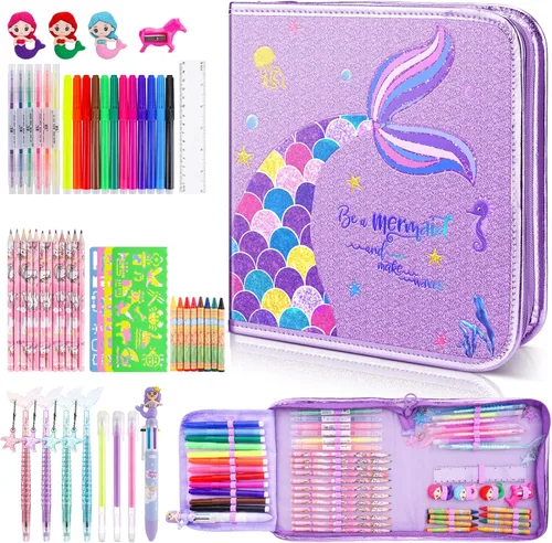 Miniatura 8 de MAIGOZON Juego de marcadores perfumados de frutas 56 piezas con estuche de unicornio con purpurina y papelería, suministros de arte para niños
