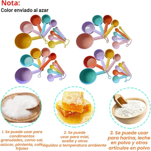 Miniatura 3 de Juego de tazas y cucharas medidoras de plástico, 10 piezas de herramientas de medición de cocina coloridas, grabadas métricas de EE. UU., taza