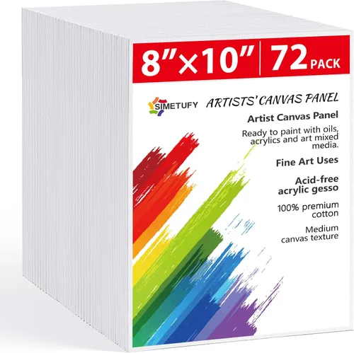 Simetufy Paquete de 72 tableros de lienzo de 8 x 10 pulgadas para pintar paneles de lienzo planos, paquete a granel para clases y fiestas, 100%
