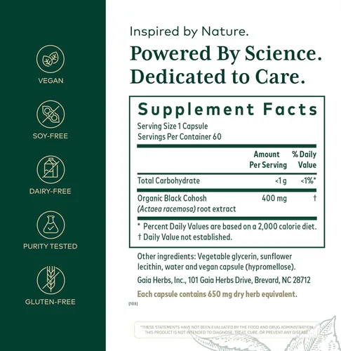 Miniatura 2 de GAIA HERBS PRO Black Cohosh PRO - Suplemento de apoyo saludable para la perimenopausia y después de la menopausia* - Suplemento de salud