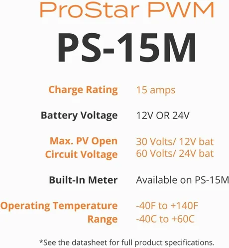 Miniatura 4 de Morningstar Prostar - Controlador de carga solar PWM de 15 A con medidor integrado (PS-15M) - Regulador inteligente de panel solar, soporta