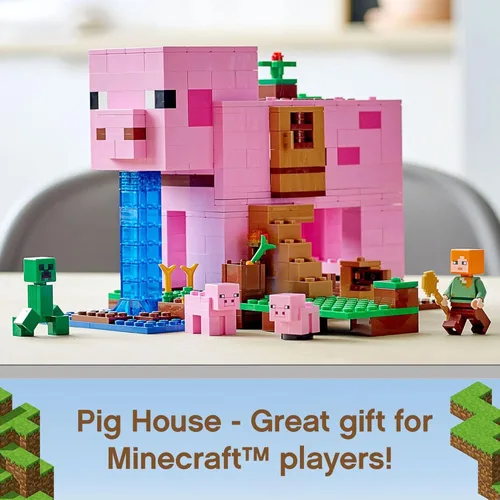 Miniatura 2 de LEGO Minecraft La casa del cerdo, 21170 con Alex, Creeper y 2 figuras de cerdo, juguete de construcción de animales, gran regalo para niños, niños